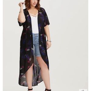 Torrid Black Floral Mesh Short Sleeve Kimono size 1X/2X New with Tags